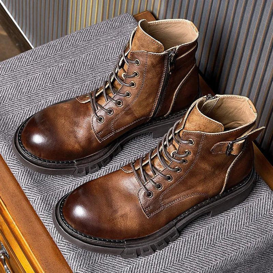 Classic handmade vintage leather ankle boots genuine leather