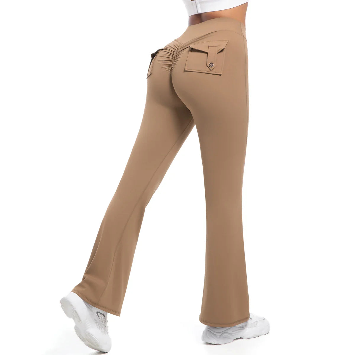 Women Flare pocket leggings high waist Breathable street style