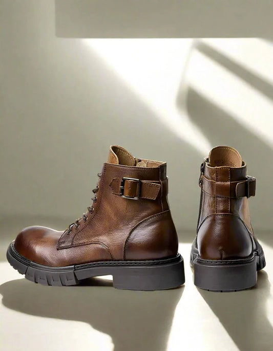 Classic handmade vintage leather ankle boots genuine leather