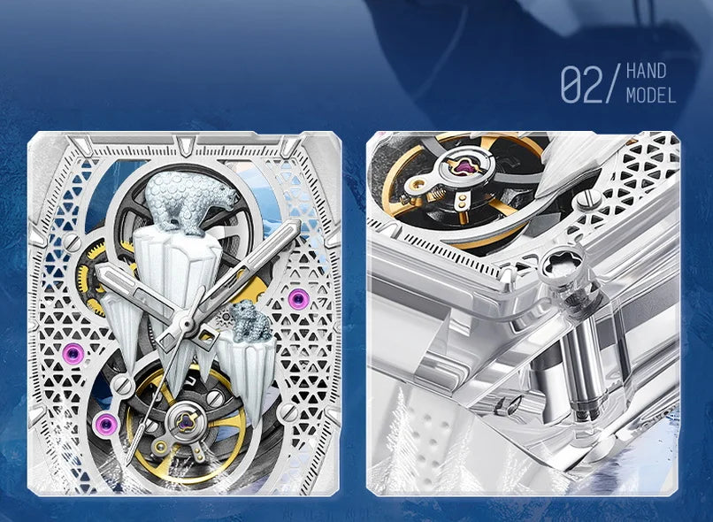 Bonest Gatti luxury automatic watch polar bear skeleton dial