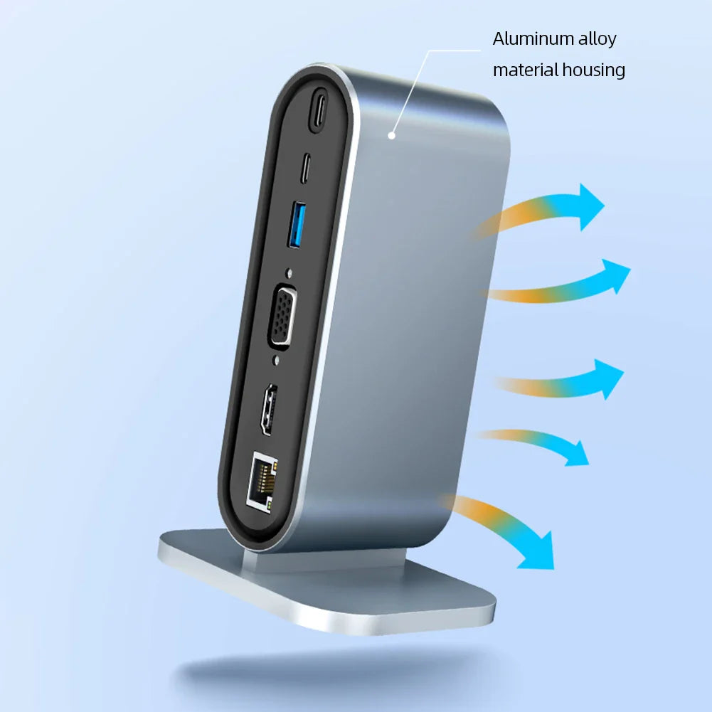 USB C docking station with hdmi 4k, power delivery charging, ethernet port, vga, sd card reader