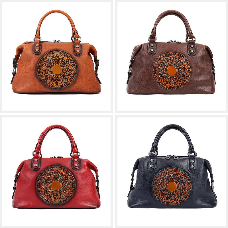 women genuine leather tote bag classic cowhide shoulder handbag with zipper