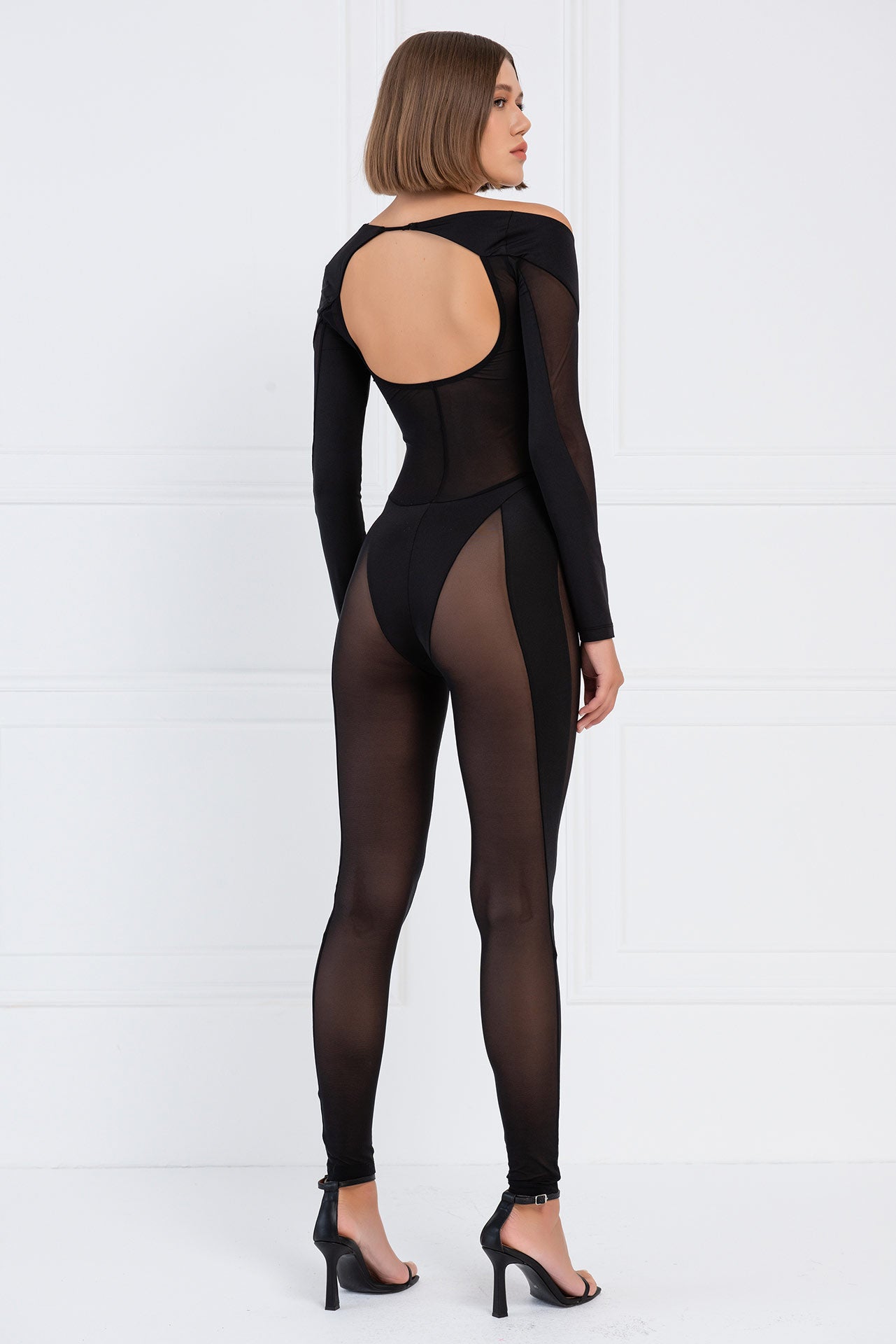 Sheer Cut Out Shoulder Catsuit