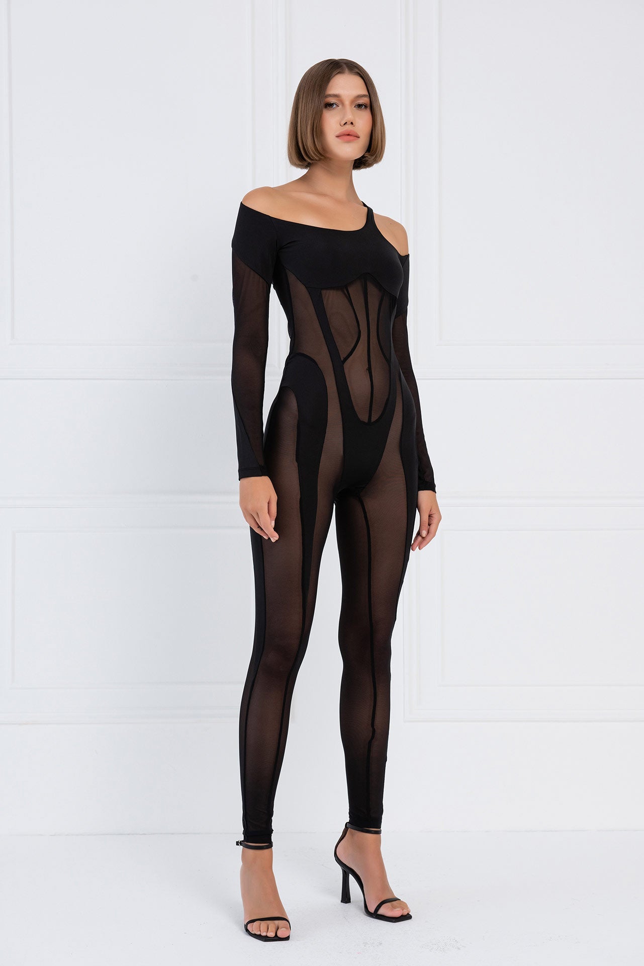 Sheer Cut Out Shoulder Catsuit