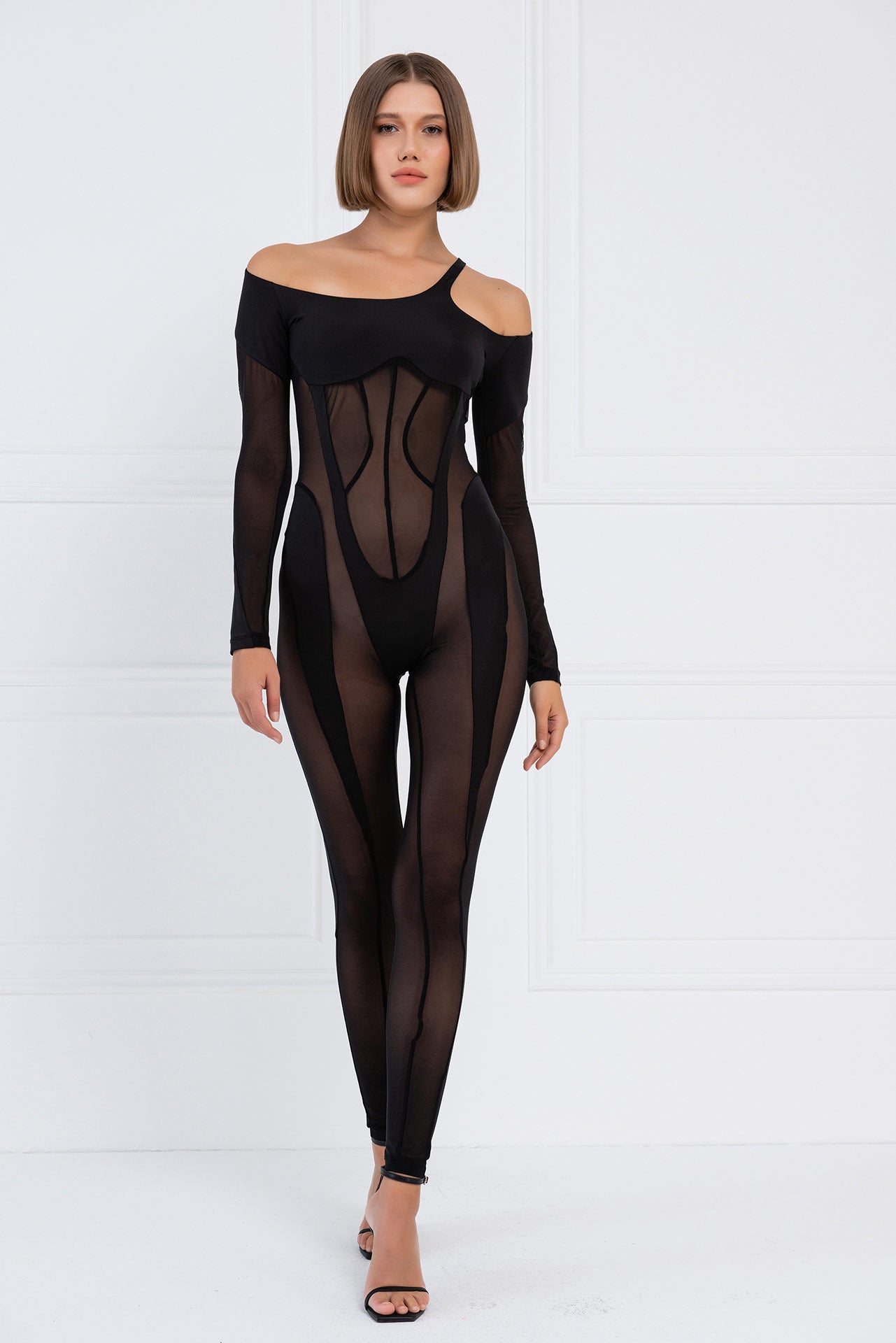 Sheer Cut Out Shoulder Catsuit