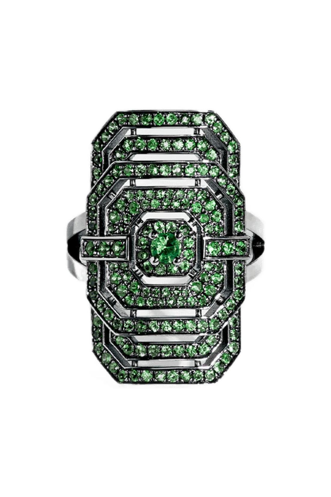 Ring My Way aus Silber in schwarz und Tsavoriten