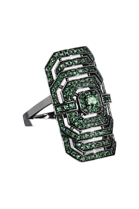 Ring My Way aus Silber in schwarz und Tsavoriten