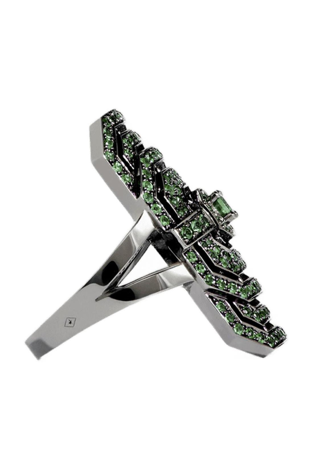 Ring My Way aus Silber in schwarz und Tsavoriten