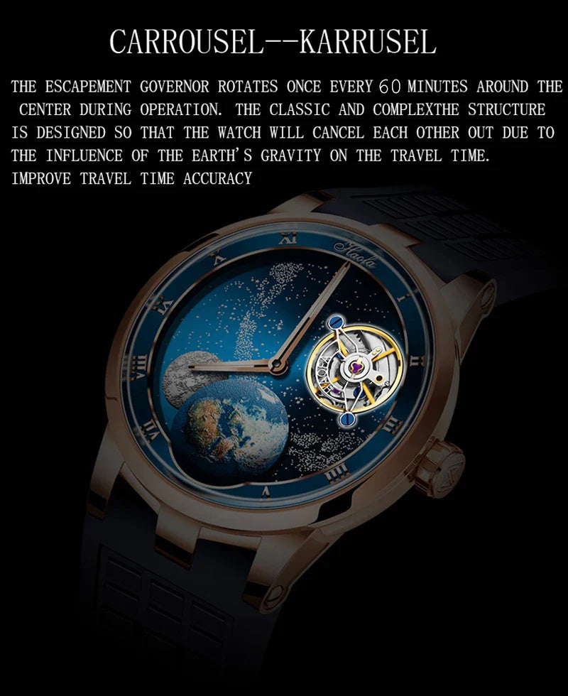 Haofa luxury men watch carrousel sapphire starry dial mechanical wristwatch