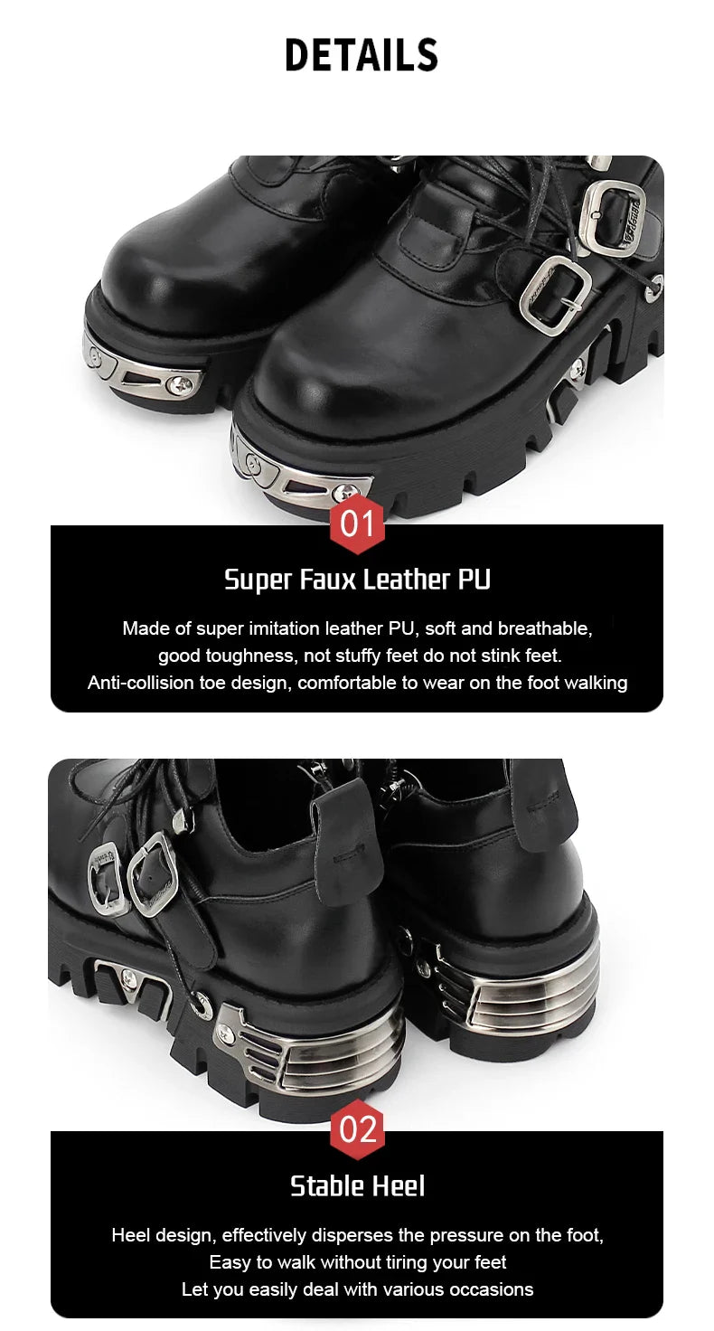 Dark punk style boots leather metal niche street style