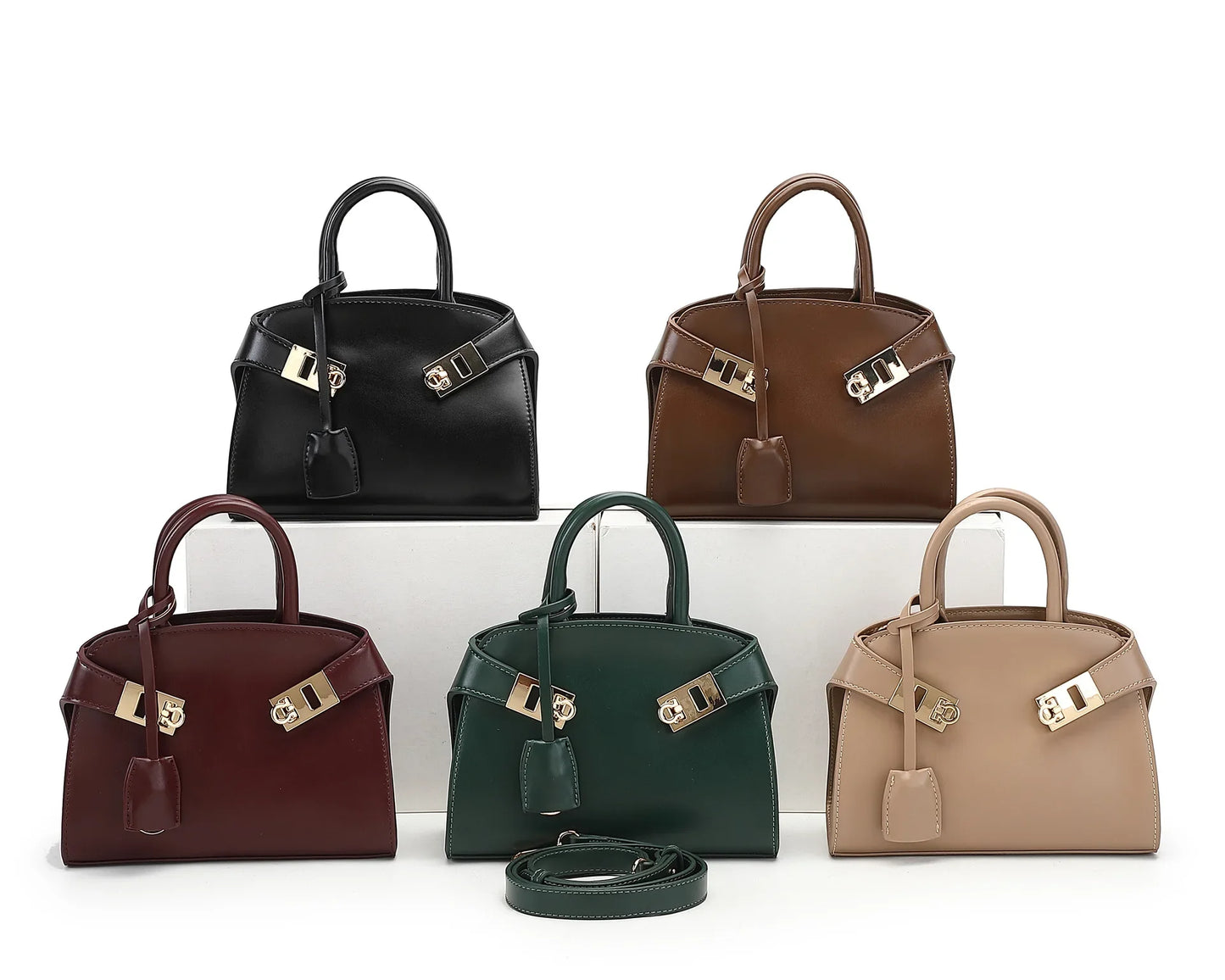 Ari modern classic shell bag – soft structured style double lock charm