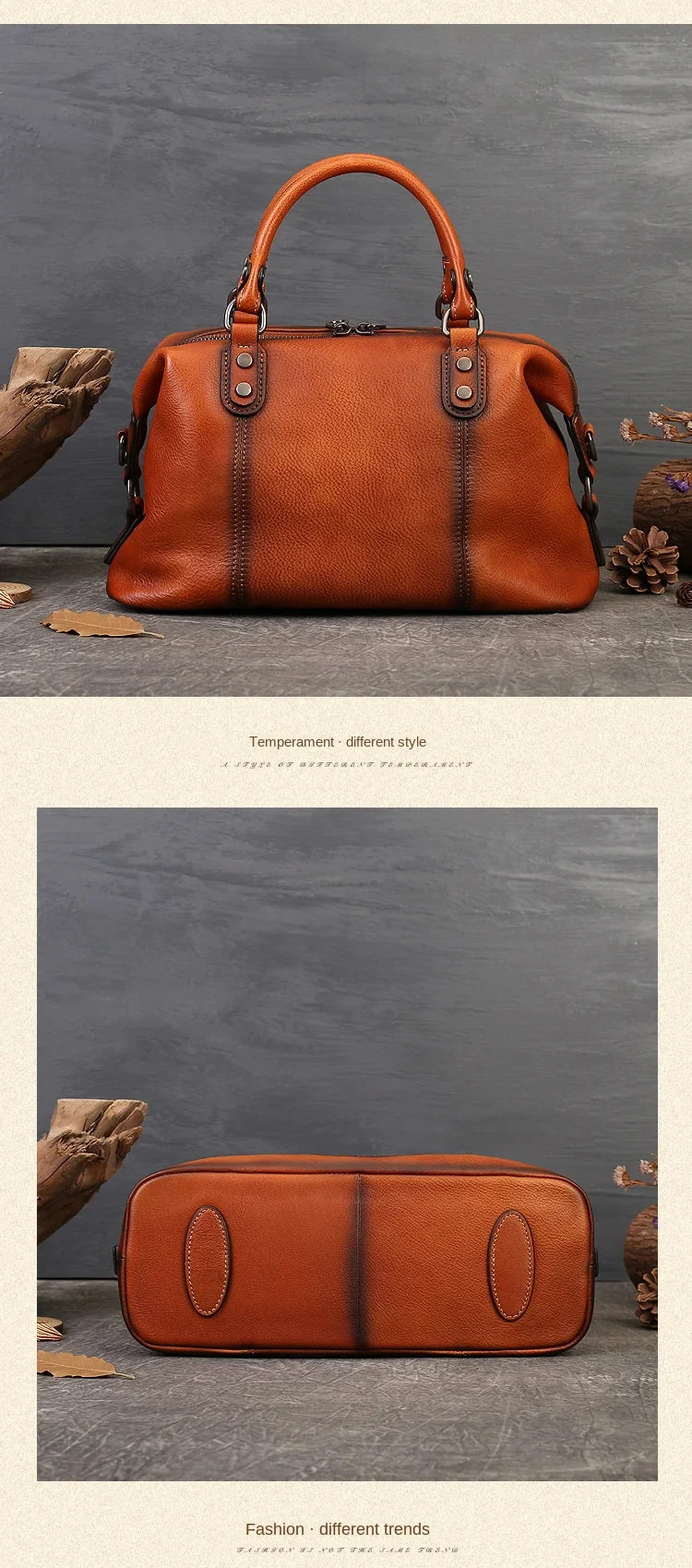 women genuine leather tote bag classic cowhide shoulder handbag with zipper