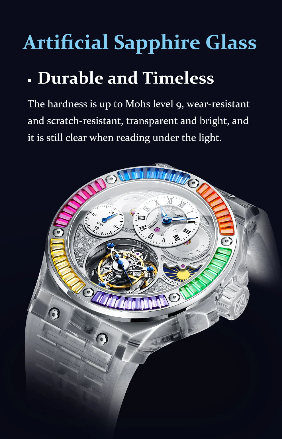 Haofa k9 watermelon crystal watch luxury skeleton tourbillon watch sapphire glass