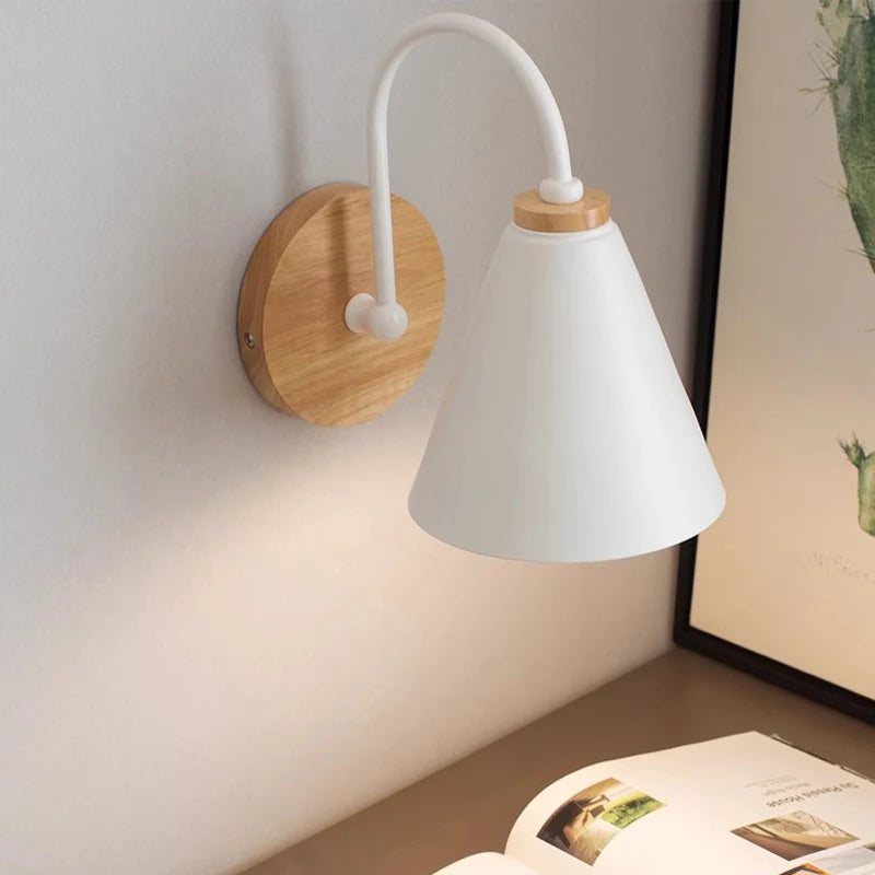Solid Wood Wall Lamp – Modern Macaron Bedside Light