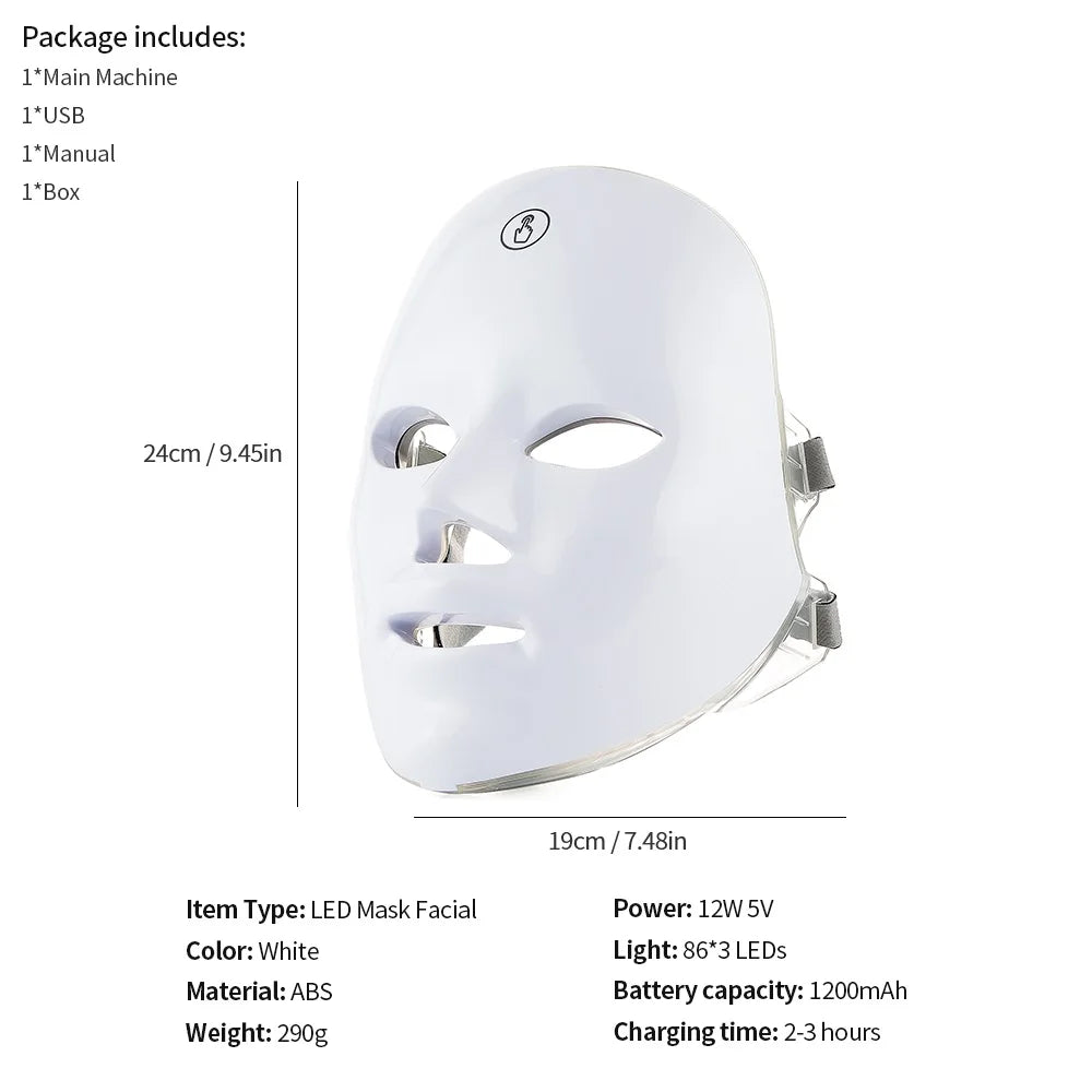 Chargeable 7 Color LED facial & neck light therapy mask anti lifting & whitening