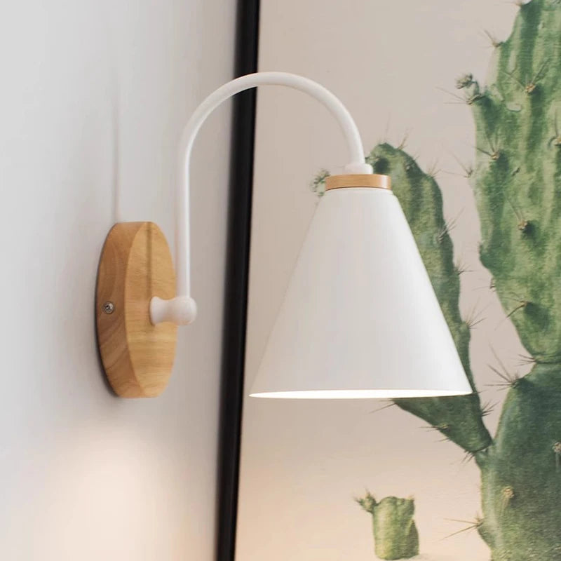 Solid Wood Wall Lamp – Modern Macaron Bedside Light