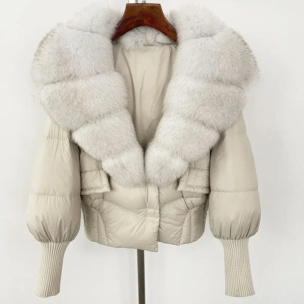 Winter girls jacket with real raccoon fox fur loose fit coat