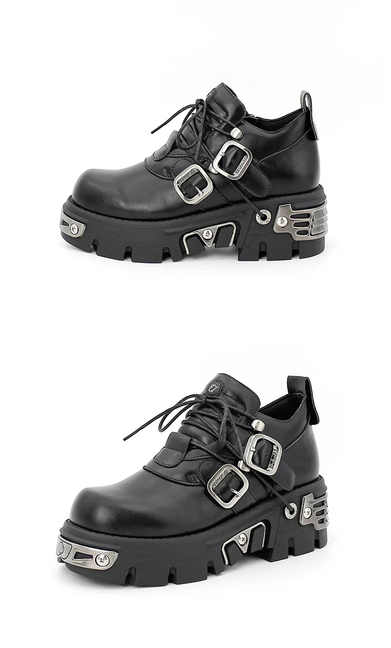 Dark punk style boots leather metal niche street style