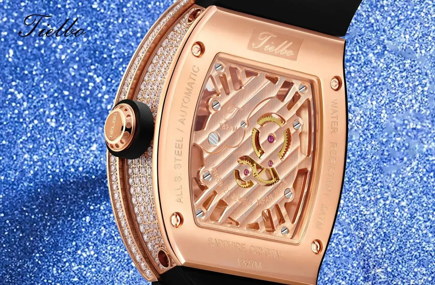 TIELBO sapphire luminous hands crystal hollow design mechanical watch