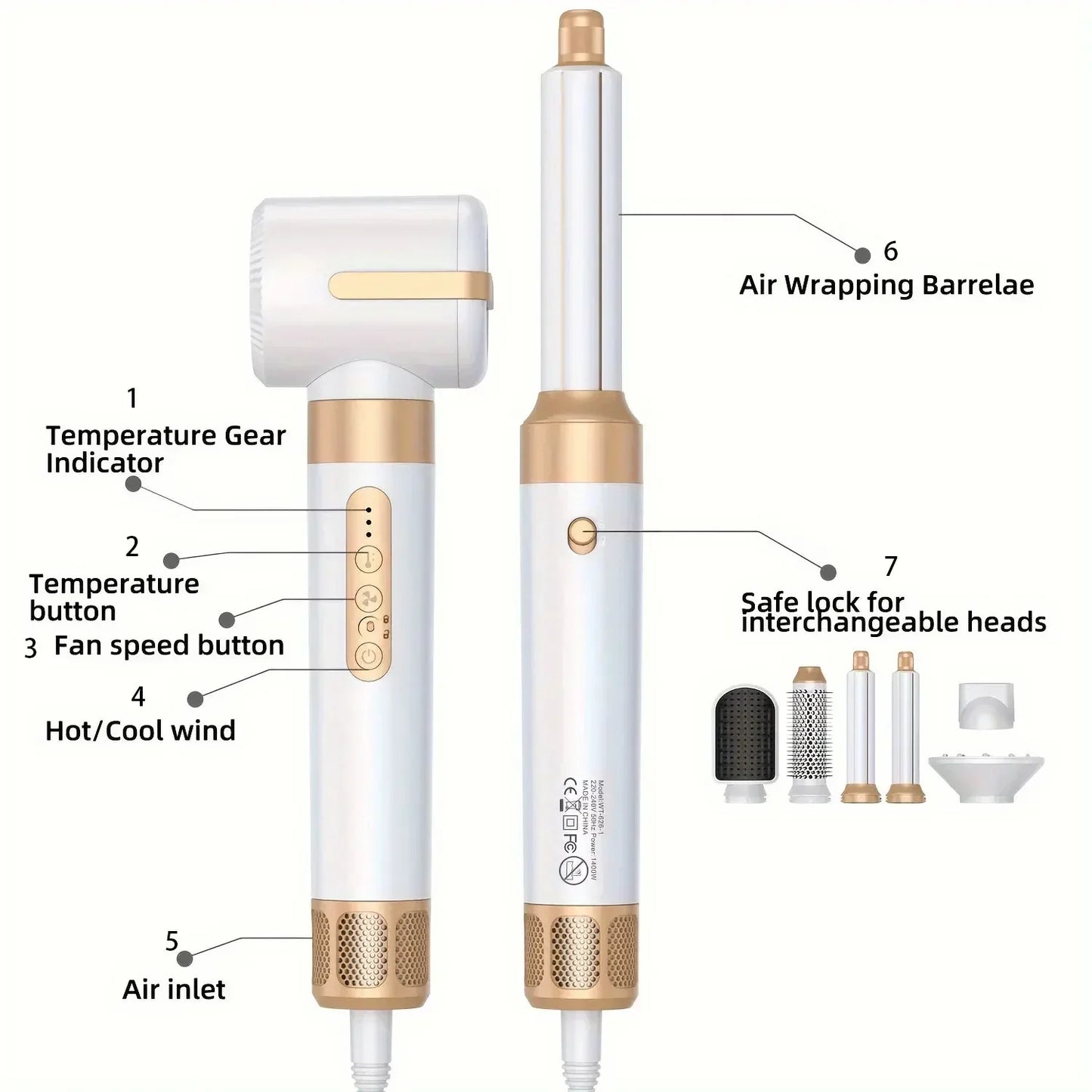 7 in 1 hair dryer brush set with negative ion, curling iron, straightener & hot comb