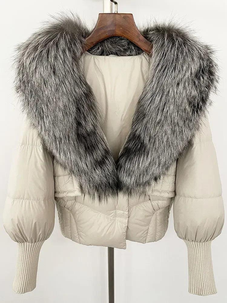 Winter girls jacket with real raccoon fox fur loose fit coat