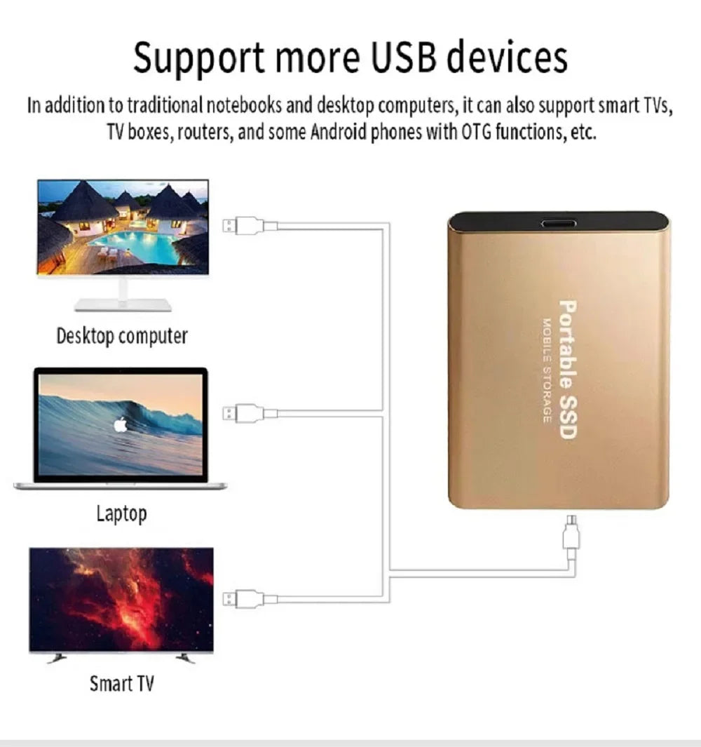Portable external ssd  usb type-c hard drive for mobile & laptop