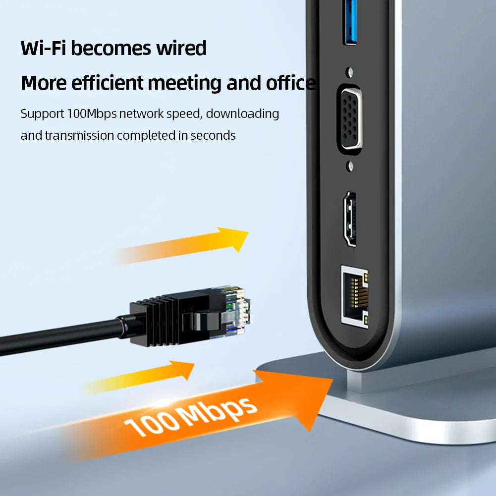 USB C docking station with hdmi 4k, power delivery charging, ethernet port, vga, sd card reader