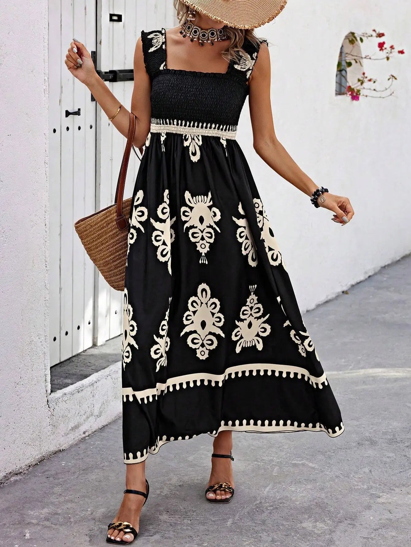 Girls floral long dress beach summer street style dress