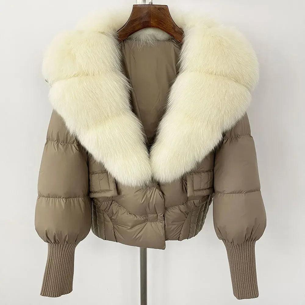 Winter girls jacket with real raccoon fox fur loose fit coat