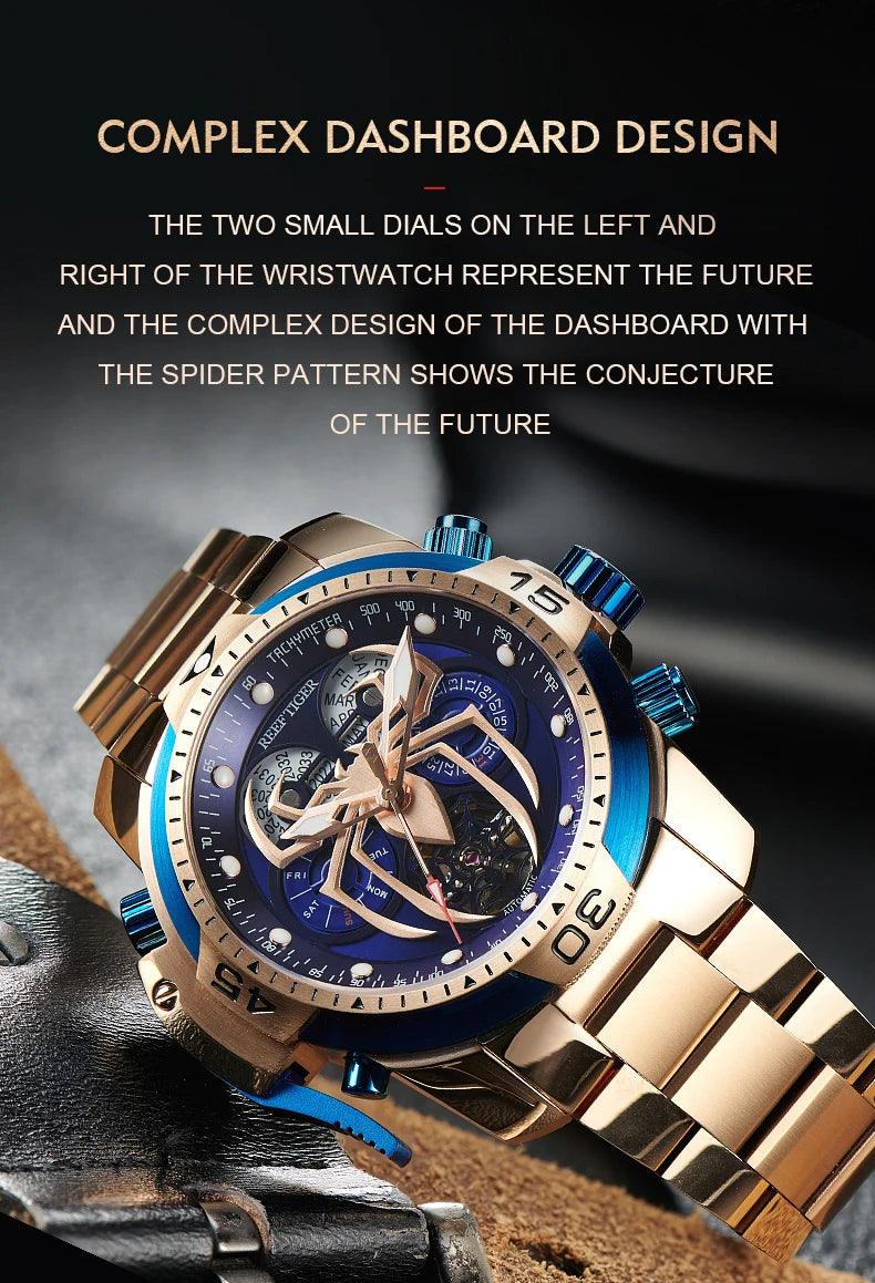 REEF TIGER design sport automatic watch spider dial