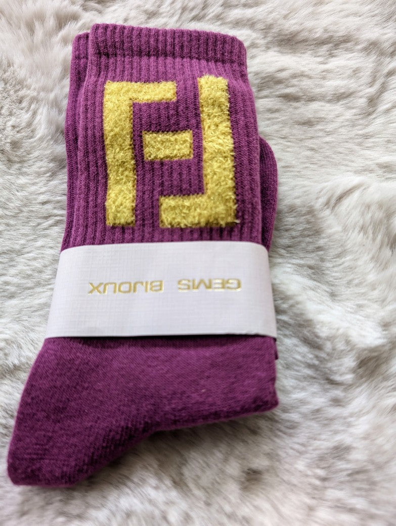 Socken Fendi Style Bordeaux Flieder Rot Gelb, Baumwolle - Einheitsgröße, perfekte Fußanpassung