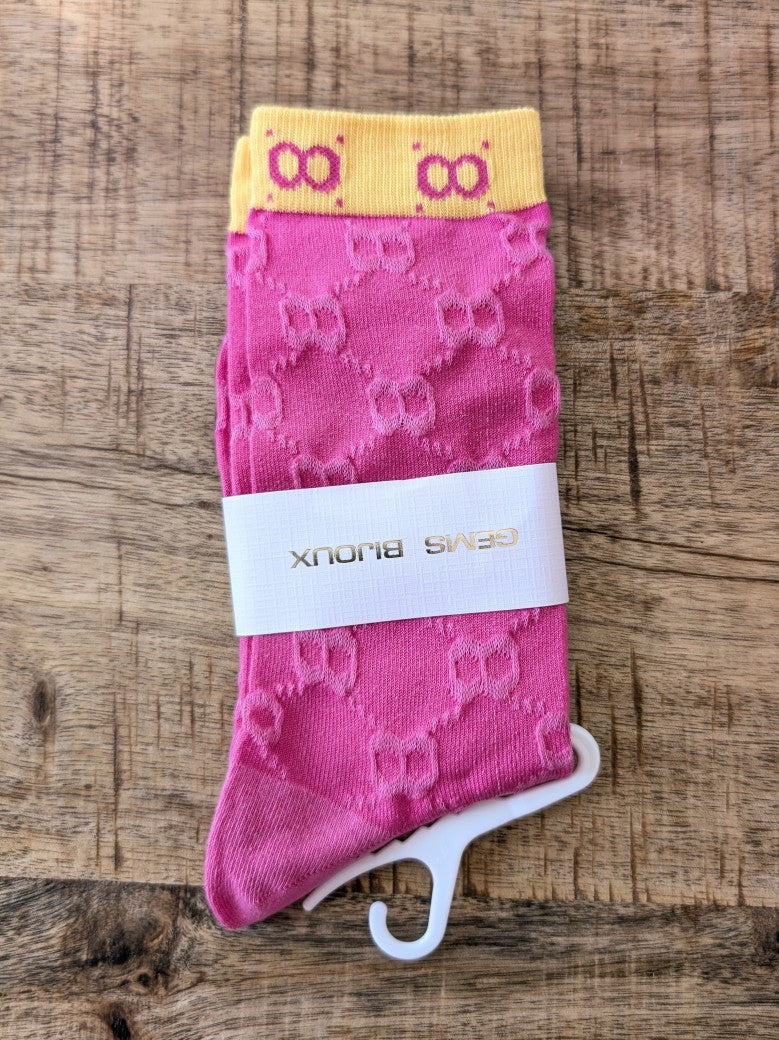 Socken Gucci Style Pink Gelb, Baumwolle - Einheitsgröße mit perfekter Fußanpassung!