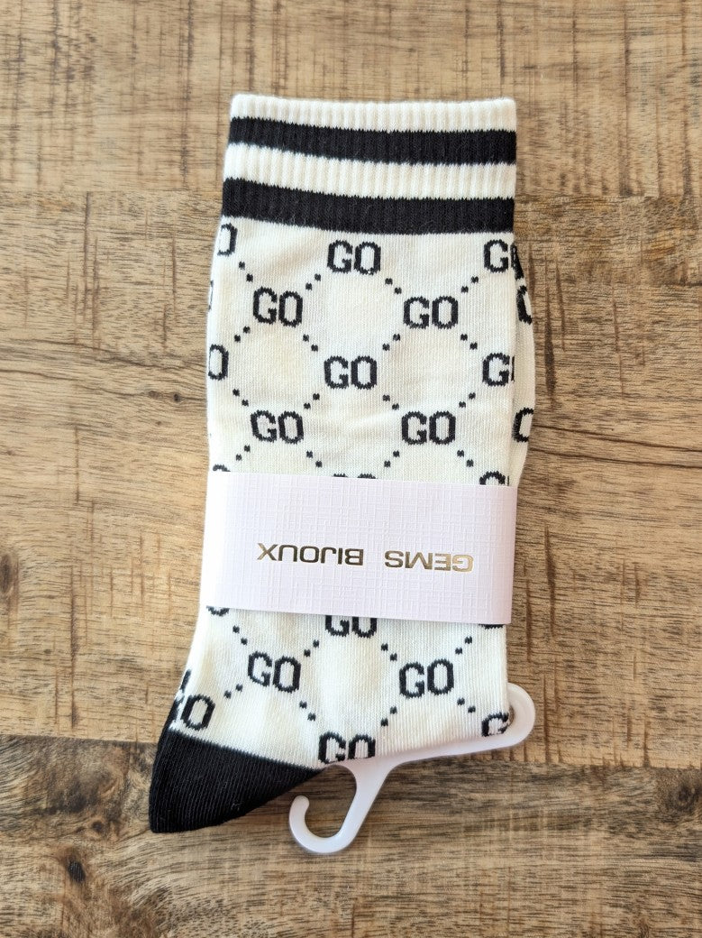 Socken Gucci Style Créme Weiß Schwarz, Baumwolle - Einheitsgröße mit perfekter Fußanpassung!