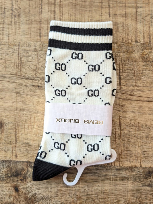 Socken Gucci Style Créme Weiß Schwarz, Baumwolle - Einheitsgröße mit perfekter Fußanpassung!