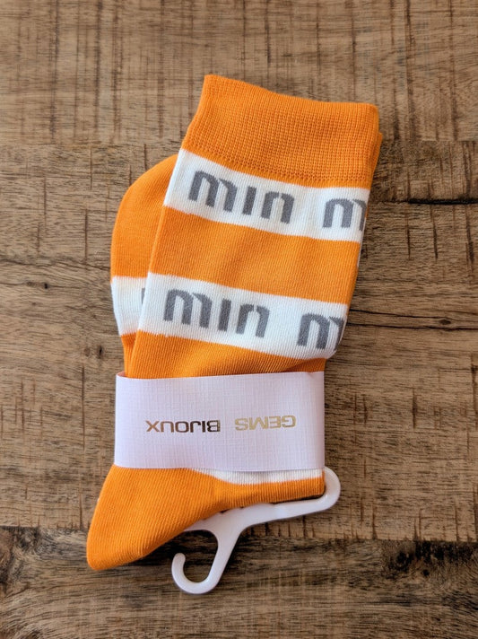 Socken Miu Miu Style Orange Créme Silber Grau, Baumwolle - Einheitsgröße mit perfekter Fußanpassung!