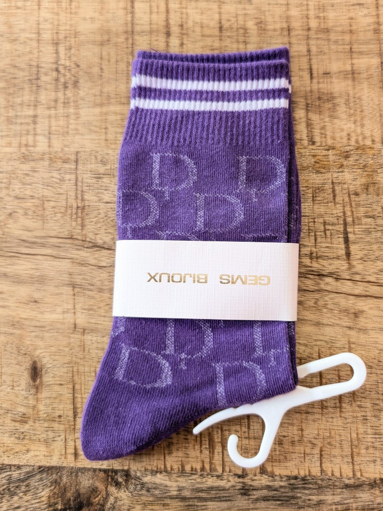 Socks / Socken Dior Style Lila, Baumwolle - Einheitsgröße, perfekte Fußanpassung
