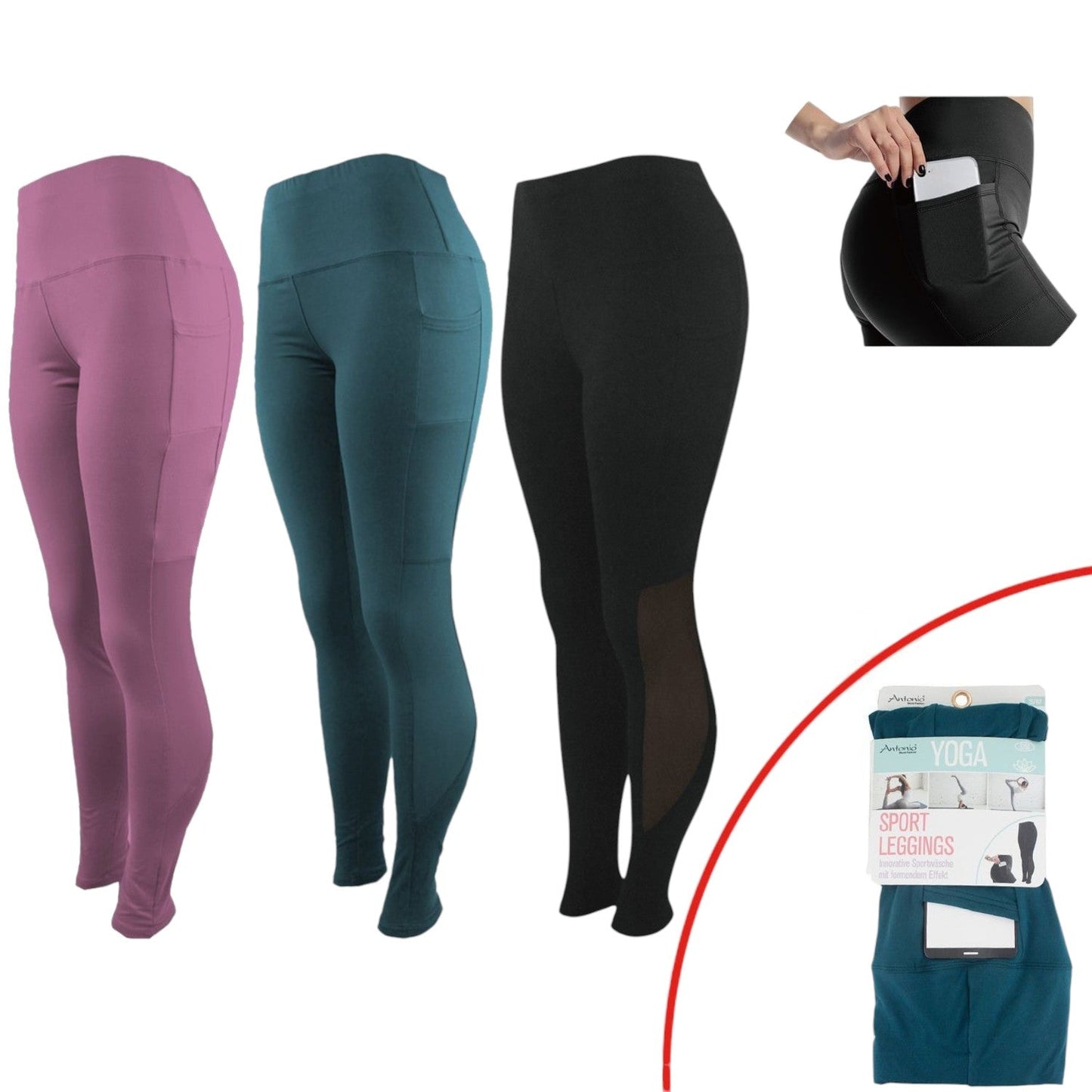 Yoga Hose Damen » Sport Leggings mit hoher Taille » Yogahose mit praktischer Tasche » Yogaleggins Formender Effekt