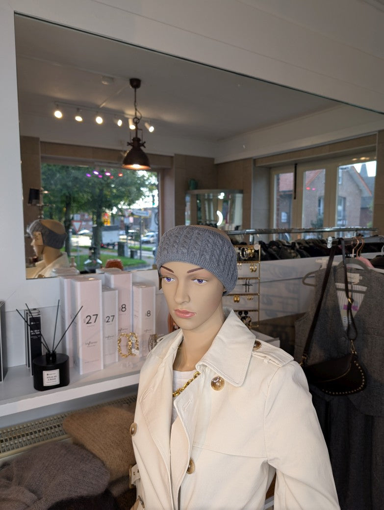 Stirnband gefüttert flauschig warm Viskose Nylon Grau 9cm breit mit Innenfutter