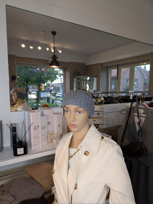 Stirnband gefüttert flauschig warm Viskose Nylon Grau 9cm breit mit Innenfutter