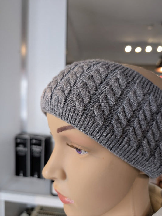 Stirnband gefüttert flauschig warm Viskose Nylon Grau 9cm breit mit Innenfutter