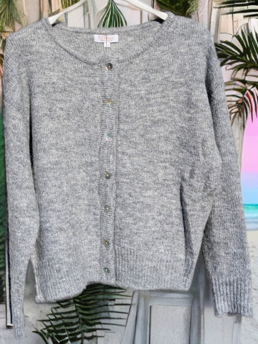 Cardigan Strickjacke Hellgrau mit Knöpfen One Size - EFFENY SC233100
