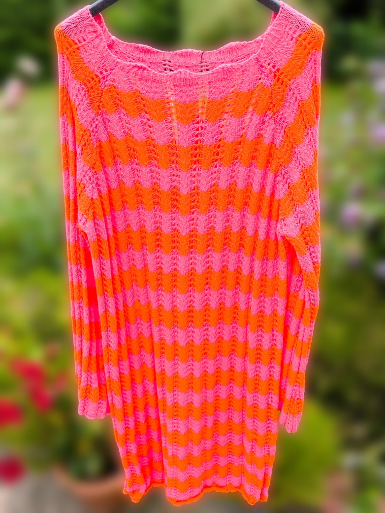 Strickkleid gestreift Orange Pink Baumwolle -One Size 3640