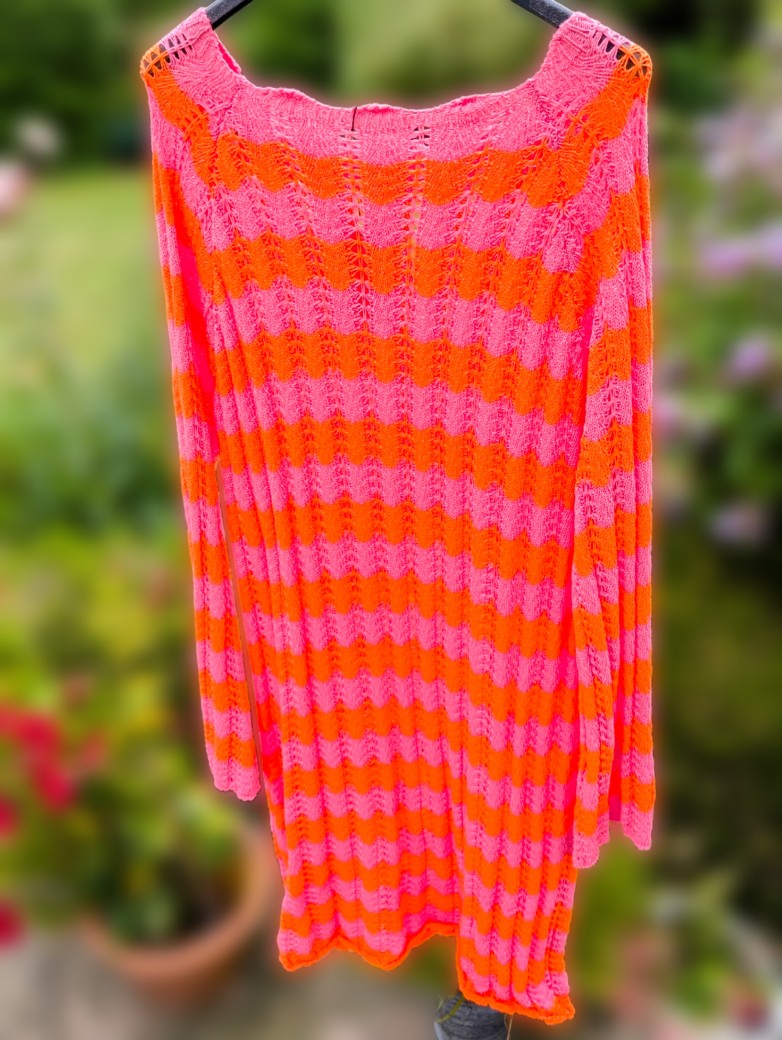 Strickkleid gestreift Orange Pink Baumwolle -One Size 3640