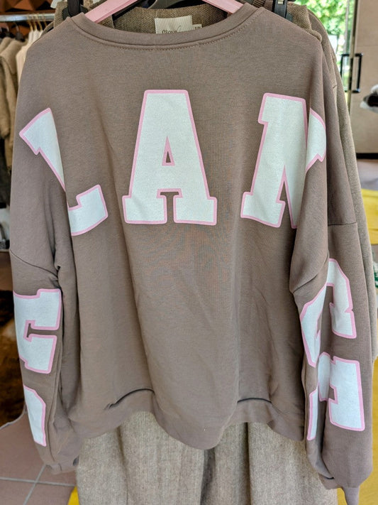 Sweatshirt BALANCE OM Yoga Backprint Fango Sandgrau Pink Créme, Baumwolle, One Size - von BELIEVE