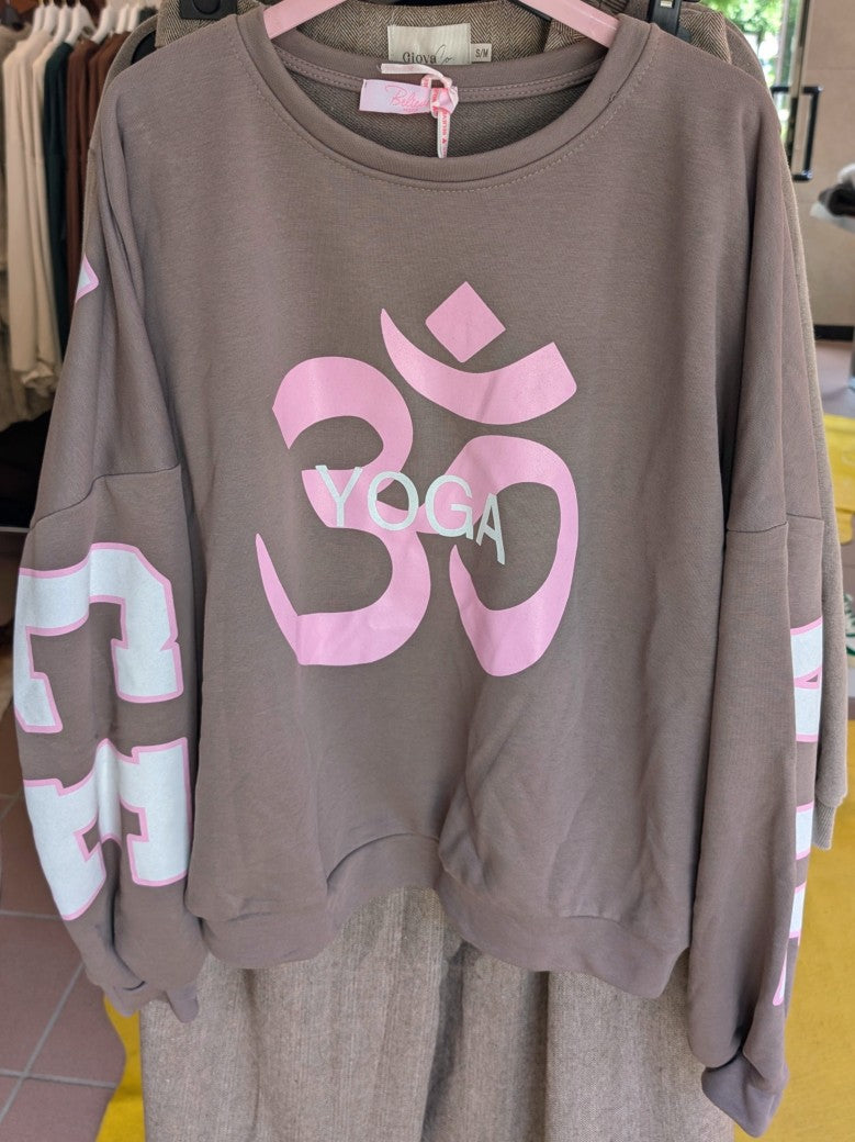 Sweatshirt BALANCE OM Yoga Backprint Fango Sandgrau Pink Créme, Baumwolle, One Size - von BELIEVE