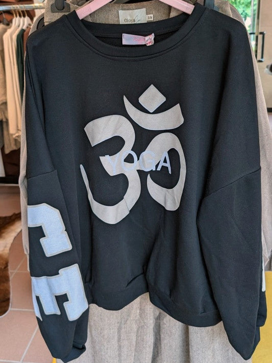 Sweatshirt BALANCE OM Yoga Backprint Schwarz Créme Beige, Baumwolle, One Size - von BELIEVE