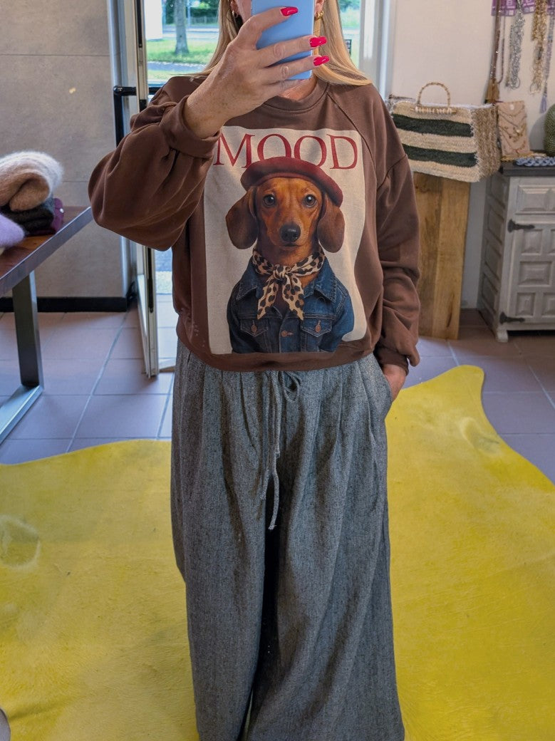 Sweatshirt Dackel Mood Coffee Braun Beige Rot Blau Baumwolle One Size - von MIHO'S G01993