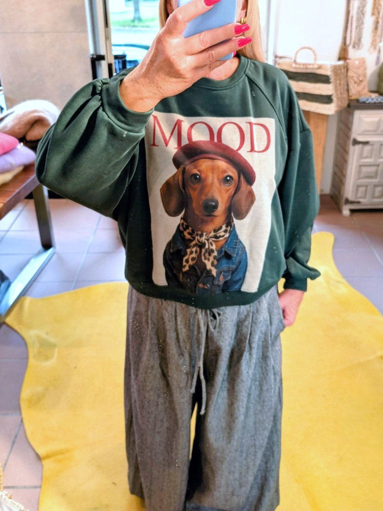Sweatshirt Dackel Mood Grün Beige Rot Braun Blau Baumwolle One Size - von MIHO'S G01993
