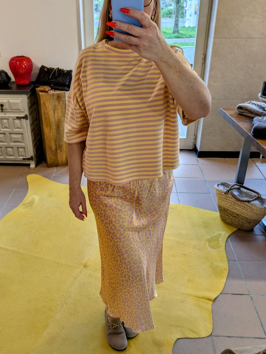 Sweatshirt Kurzarm gestreift Gelb Rosa Baumwolle, One Size - von MOOIJ