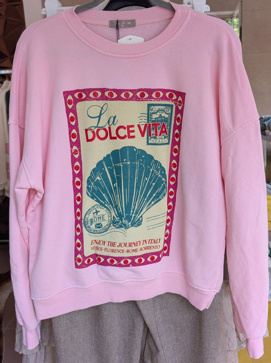 Sweatshirt La Dolce Vita Rosa Pink Rot Beige Blaugrün, Baumwolle, One Size 9385